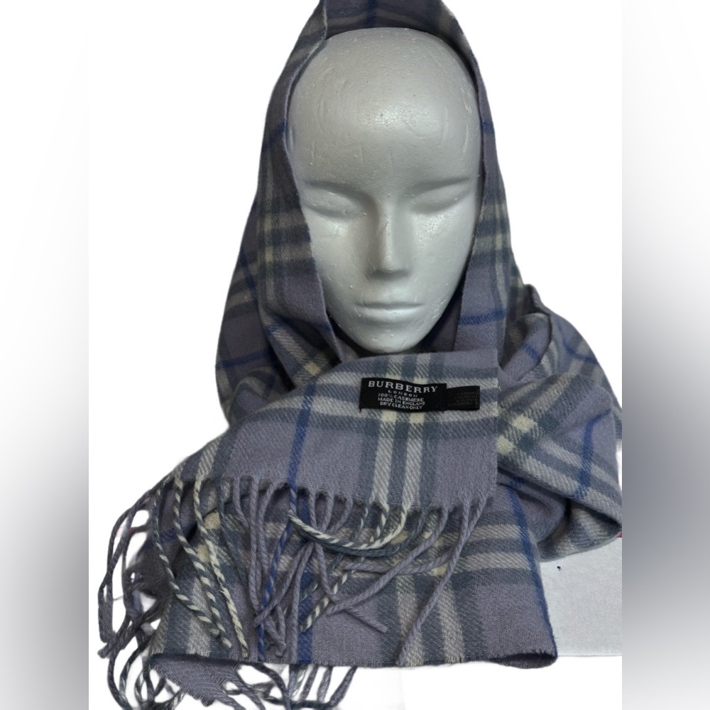 Burberry Lavender and Gray Plaid  Cashmere Scarf - Picture 2 of 9